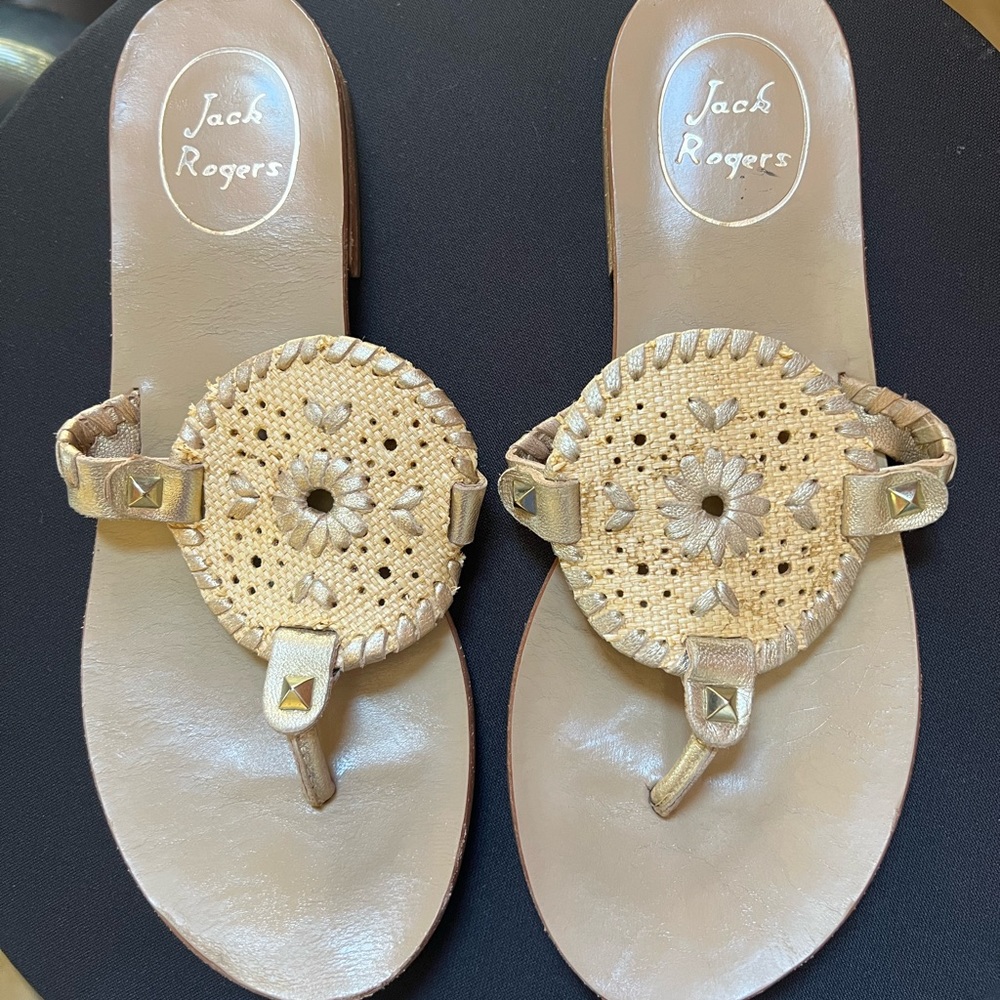 Jack Rogers Gold and Tan Leather Sandals